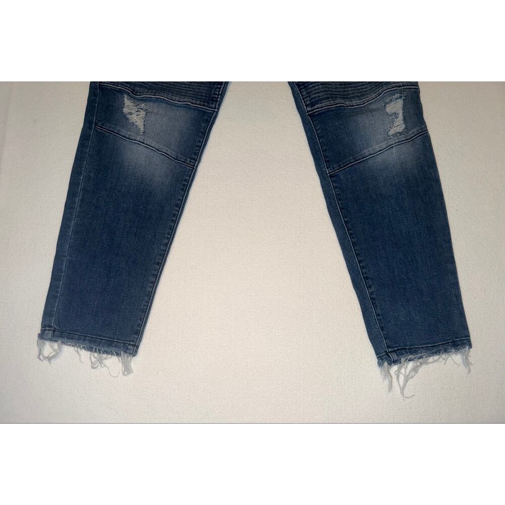 Kancan women’s distressed moto ankle raw hem blue jeans - Picture 14 of 15